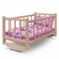 Dřevěná postýlka-kolébka pro panenky s povlečením Baby Mix bears