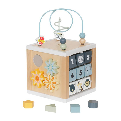 Dětská dřevěná Montessori kostka s aktivitami Baby Mix Dětská dřevěná Montessori kostka s aktivitami Baby Mix