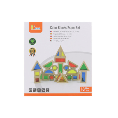 Dřevěné barevné kostky 24 ks Dřevěné barevné kostky 24 ks