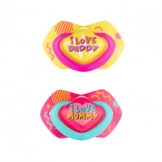 Canpol babies Set symetrických silikonových dudlíků Light touch 6-18m NEON LOVE růžový