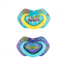 Canpol babies Set symetrických silikonových dudlíků Light touch 18m+ NEON LOVE modrý