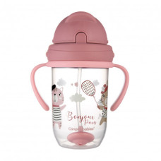 Canpol babies Nevylévací hrneček se slámkou a závažím 270ml BONJOUR PARIS růžový