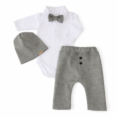 4-dílná sada Elegant Boy, body, kalhoty, motýlek a čepice, šedá/bílá, vel. 74