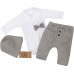 4-dílná sada Elegant Boy, body, kalhoty, motýlek a čepice, šedá/bílá, vel. 74