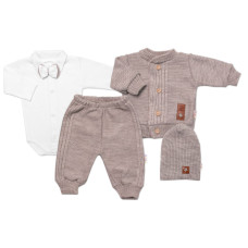5-dílná pletená sada Baby Nellys, Boy, body, kalhoty, svetr, čepička, motýlek, béžová,62