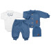 5-dílná pletená sada Baby Nellys, Boy, body, kalhoty, svetr, čepička, motýlek - modrá,74