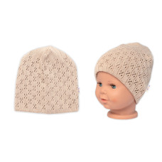 Ažurková čepice, dvouvrstvá, bavlna, Baby Nellys - cappuccino, vel. 44-48 cm