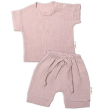 Baby Nellys 2-dílná mušelínová soupravička, tričko + kraťasky BOY, béžová
