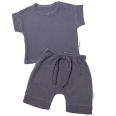 Baby Nellys 2-dílná mušelínová soupravička, tričko + kraťasky BOY, granát