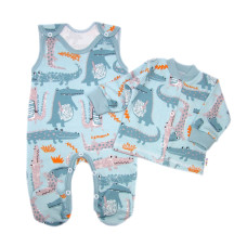 Baby Nellys  2-dílná sada, bavlněné dupačky s košilkou Krokodýl Eda, mint, vel. 68
