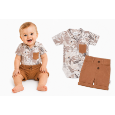 Baby Nellys 2-dílná sada body kr. rukáv, kraťásky, Koala - béžová, hnědá, vel. 92