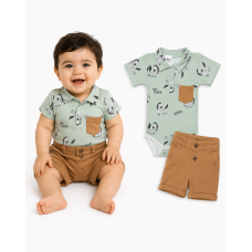 Baby Nellys 2-dílná sada body kr. rukáv, kraťásky, Zebra - mátová, hnědá, vel. 98