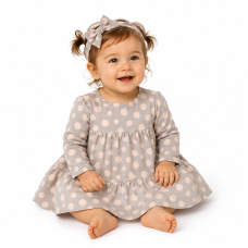 Baby Nellys 2-dílná sada dívčí bavlněné šaty s čelenkou - Puntík, vel. 86