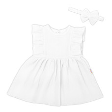Baby Nellys 2-dílná sada mušelínové šatičky + čelenka, bílé vel. 68