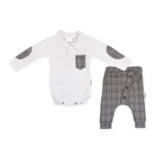 Baby Nellys 2-dílná sada Robert, body s límečkem, kalhoty Baggy - šedé kárko, vel. 80