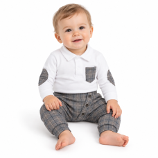 Baby Nellys 2-dílná sada Robert, body s límečkem, kalhoty Baggy - šedé kárko, vel. 80