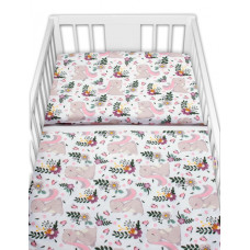 Baby Nellys 2-dílné bavlněné povlečení Králíček na louce - růžová, bílá, 135x100