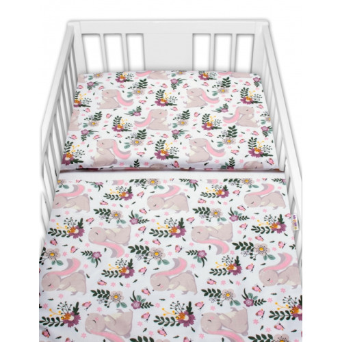 Baby Nellys 2-dílné bavlněné povlečení Králíček na louce - růžová, bílá Baby Nellys 2-dílné bavlněné povlečení Králíček na louce - růžová, bílá