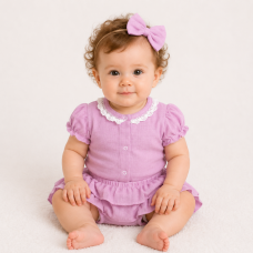 Baby Nellys 3-dílná mušelínová soupravička, body, kraťasky + čelenka GIRL, lila, vel. 74