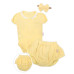 Baby Nellys 3-dílná mušelínová soupravička, body, kraťasky + čelenka GIRL, žlutá, vel. 62