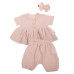 Baby Nellys 3-dílná mušelínová soupravička, tunika/halenka, kraťasky, čelenka, béžová