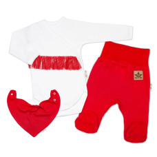Baby Nellys 3-dílná sada Body dl. rukáv s tutu, šátek, polodupačky, červená, bílá, vel. 68