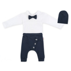 Baby Nellys 3-dílná sada Hubert, body s motýlkem, tepláčky a čepička - granát, vel. 98