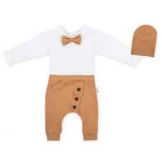 Baby Nellys 3-dílná sada Hubert, body s motýlkem, tepláčky a čepička - hnědá, vel. 98
