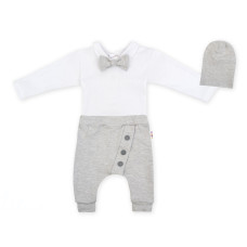 Baby Nellys 3-dílná sada Hubert, body s motýlkem, tepláčky a čepička - šedý, vel. 92