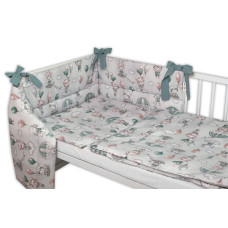 BABY NELLYS 3-dílná sada Mantinel s povlečením, Létající zvířátka, zelený