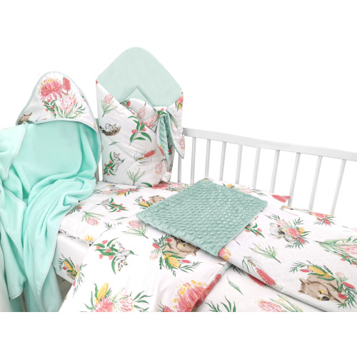 Baby Nellys 6-ti dílná výhod. sada s dárkem pro miminko, 120 x 90 - Exotika, bílá/mátová Baby Nellys 6-ti dílná výhod. sada s dárkem pro miminko, 120 x 90 - Exotika, bílá/mátová