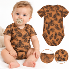 Baby Nellys Bavlněné body krátký rukáv, Palmy - medové