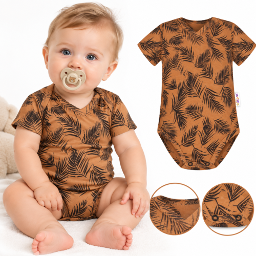 Baby Nellys Bavlněné body krátký rukáv, Palmy - medové, vel. 86 Baby Nellys Bavlněné body krátký rukáv, Palmy - medové, vel. 86