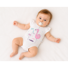 Baby Nellys Bavlněné kojenecké body, kr. rukáv, Flamingo - bílé, vel. 80