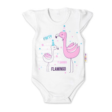 Baby Nellys Bavlněné kojenecké body, kr. rukáv, Flamingo - bílé, vel. 86