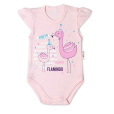 Baby Nellys Bavlněné kojenecké body, kr. rukáv, Flamingo - sv. růžové