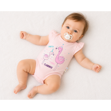Baby Nellys Bavlněné kojenecké body, kr. rukáv, Flamingo - sv. růžové, vel. 62