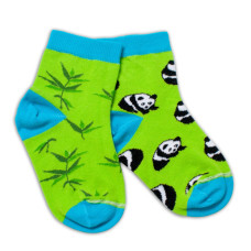 Baby Nellys Bavlněné veselé ponožky Panda - zelené, vel. 122/128