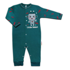 Baby Nellys Bavlněný kojenecký overal bez šlapek Little Robot, tmavě zelený