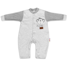 Baby Nellys Bavlněný overálek bez šlapek Monkey - sv. šedý melírek, vel. 74