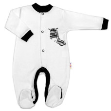 Baby Nellys Bavlněný overálek Zebra - bílý, vel. 74