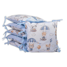 Baby Nellys Bavlněný polštářkový mantinel, Létající zvířátka, modrý