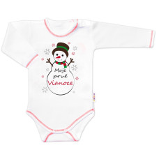 Baby Nellys Body dlouhý rukáv Moje prvé Vianoce, Sněhulák, bílé