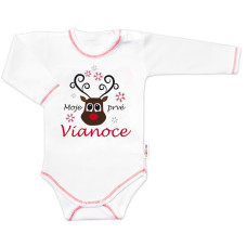 Baby Nellys Body dlouhý rukáv Moje prvé Vianoce, Sob, bílé, vel. 86