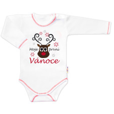 Baby Nellys Body dlouhý rukáv Moje první Vánoce, Sob, bílé, vel. 86