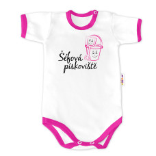 Baby Nellys Body krátký rukáv - Šéfová pískoviště - bílé/růžový lem, vel. 68