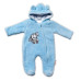 Baby Nellys Chlupáčkový overálek s kapucí, Cute Bunny - modrý, vel. 62