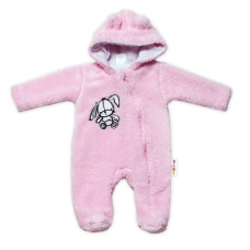 Baby Nellys Chlupáčkový overálek s kapucí, Cute Bunny - světle růžový, vel. 68