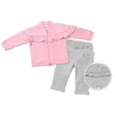 BABY NELLYS Dětská tepláková souprava s volánkem SWEET LADY - růžová, šedá,