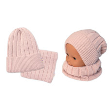 BABY NELLYS Dětská zimní nadčasová čepice + komínek , pudrová